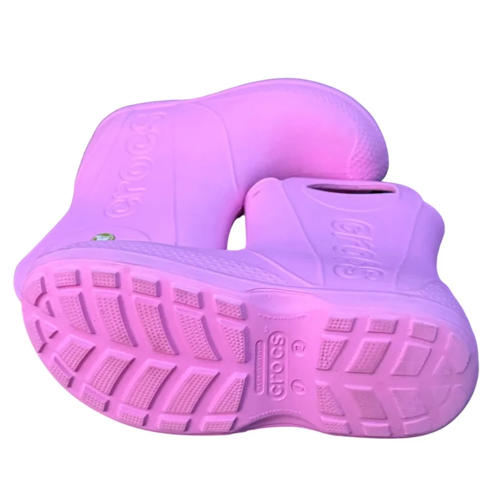 Crocs Handle It Rain Boots Kids Junior 2 Pink Waterproof Lightweight Pull On J2